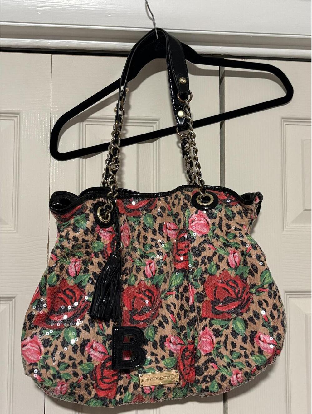 Betsey Johnson Sequin Floral Leopard Print Shoulder Bag Y2K Glam